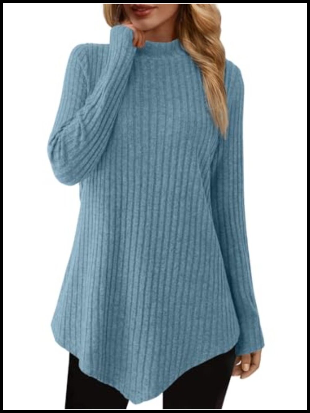 Women's Soft Mock Neck Tunic Long Sleeve Pullover Sweater